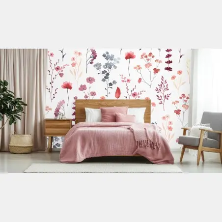 Papier peint motif floral aquarelle rose et gris – Wallnifity®