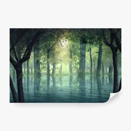 Papier peint forêt hantée baignée de lumière – Wallnifity®