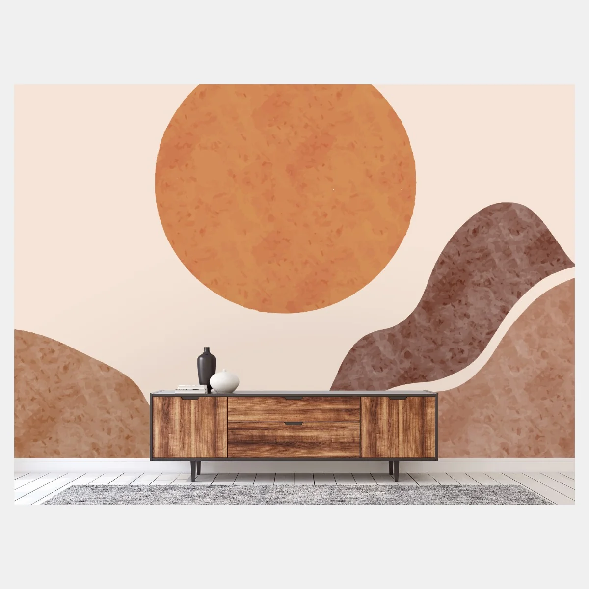 Papier peint soleil terracotta sur collines abstraites – Wallnifity® Papier peint soleil terracotta sur collines abstraites – Wallnifity®