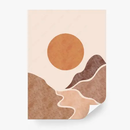 Papier peint soleil terracotta sur collines abstraites – Wallnifity®