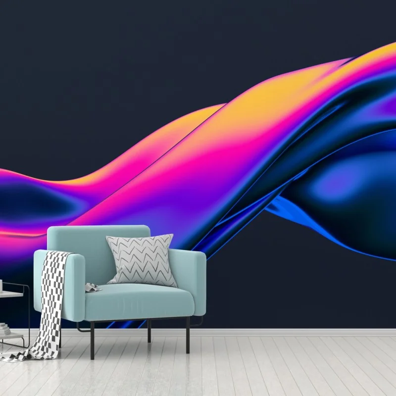 Papier peint vagues abstraites néon aux reflets métalliques – Wallnifity® Papier peint vagues abstraites néon aux reflets métalliques – Wallnifity®