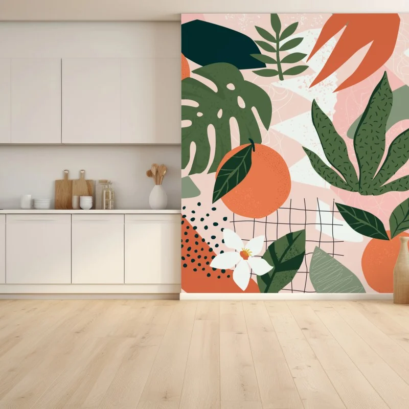 Papier peint motif tropical d'agrumes et de feuillages – Wallnifity® Papier peint motif tropical d'agrumes et de feuillages – Wallnifity®