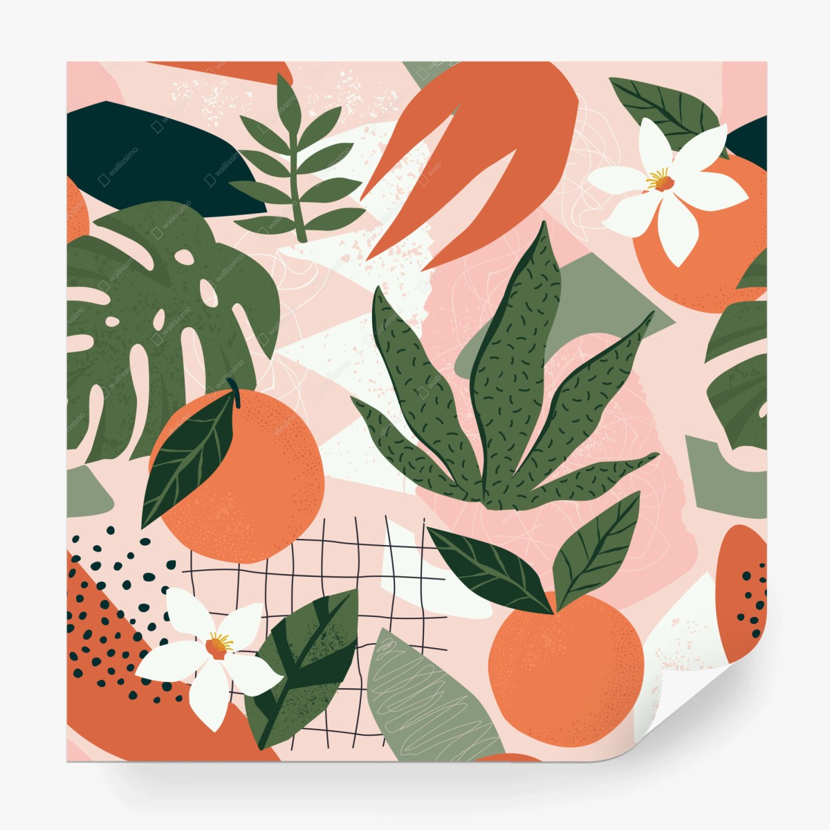 Papier peint motif tropical d'agrumes et de feuillages – Wallnifity®
