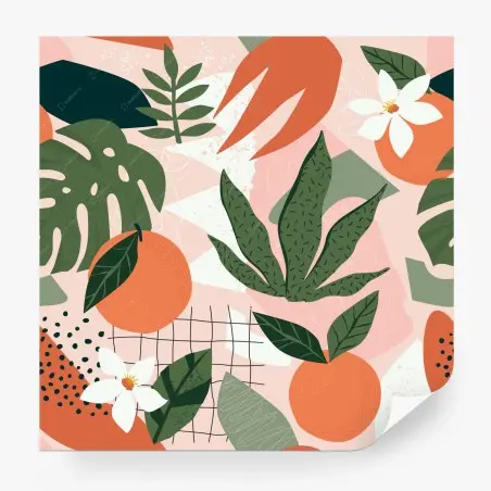 Papier peint motif tropical d'agrumes et de feuillages – Wallnifity®