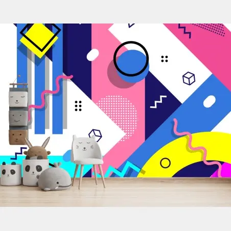 Papier peint design géométrique rétro multicolore – Wallnifity®