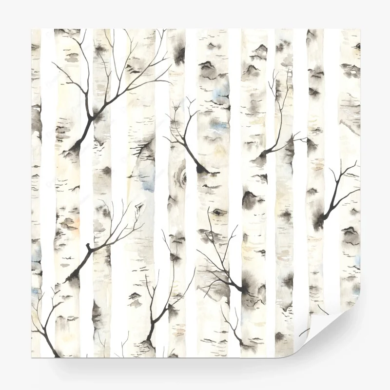 Papier peint motif de bouleaux en aquarelle – Wallnifity® Papier peint motif de bouleaux en aquarelle – Wallnifity®