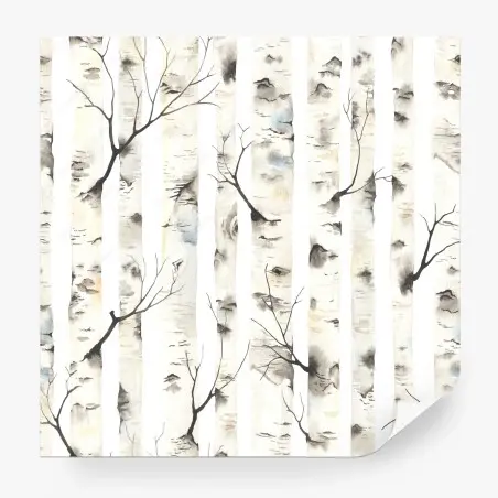 Papier peint motif de bouleaux en aquarelle – Wallnifity®