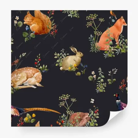 Papier peint scène forestière en aquarelle sur fond sombre – Wallnifity®