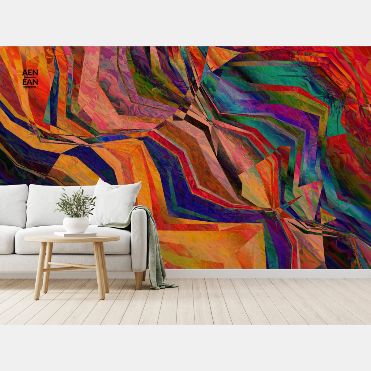 Papier peint abstraction géométrique colorée pour intérieur contemporain – Wallnifity®