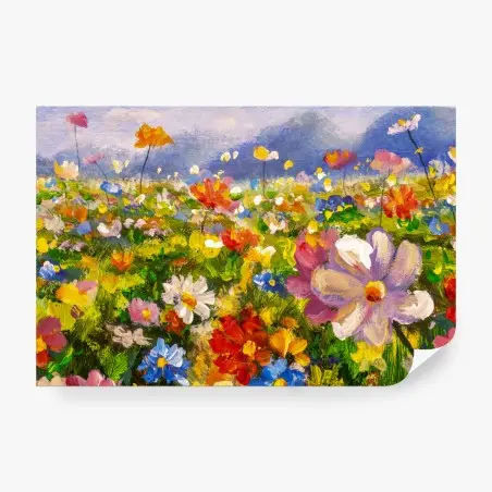 Papier peint champ de fleurs impressionniste aux couleurs vives – Wallnifity®