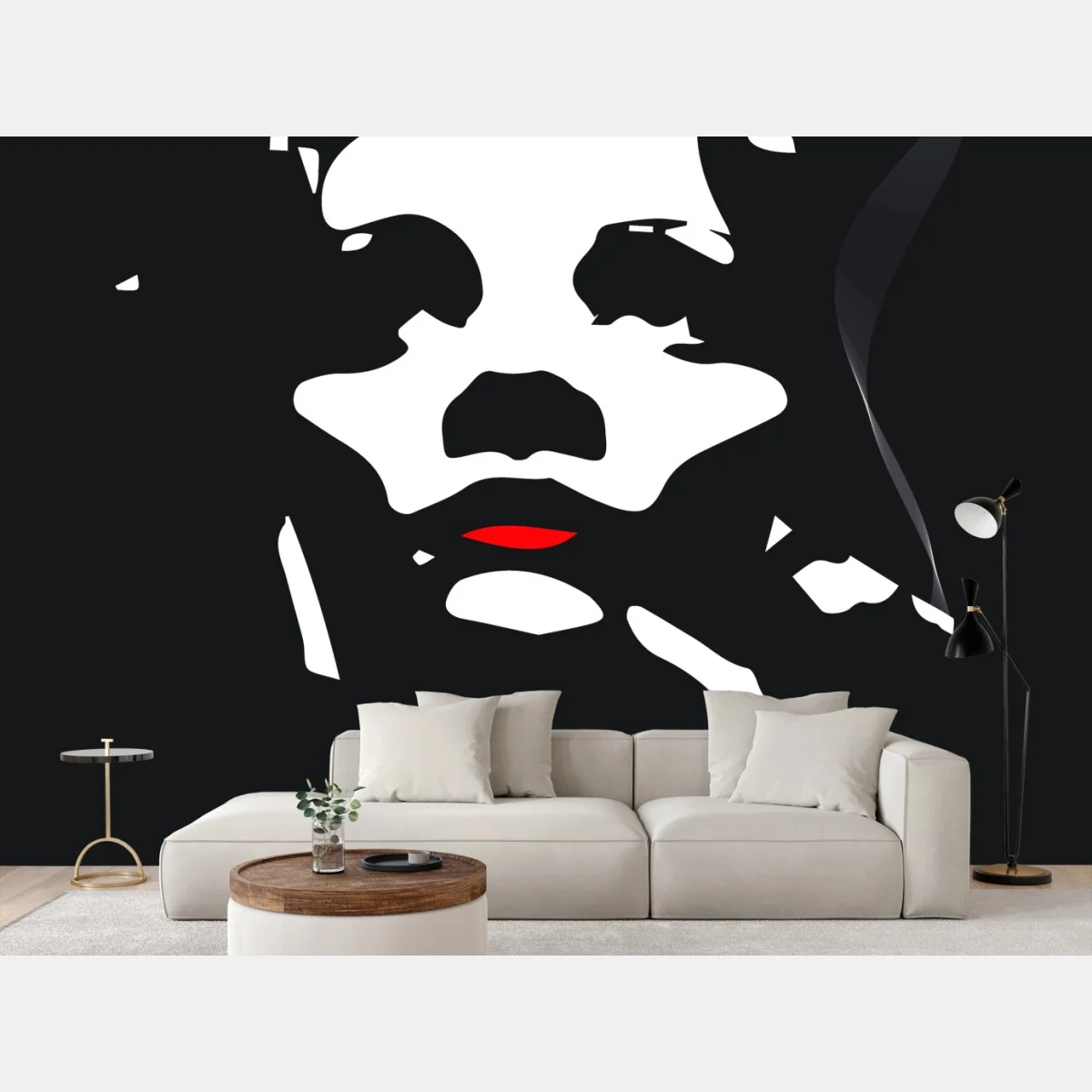 Papier peint visage minimaliste noir et blanc aux lèvres rouges – Wallnifity® Papier peint visage minimaliste noir et blanc aux lèvres rouges – Wallnifity®