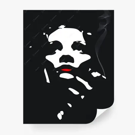 Papier peint visage minimaliste noir et blanc aux lèvres rouges – Wallnifity®