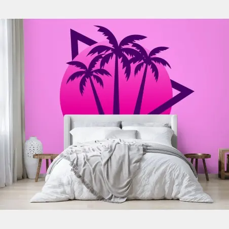Papier peint paysage synthwave palmiers au coucher de soleil – Wallnifity®