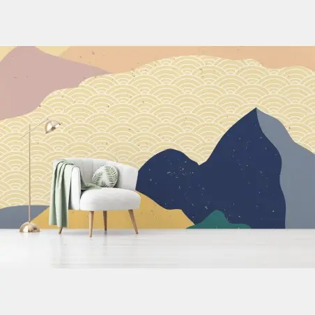 Papier peint paysage montagnard abstrait d'inspiration japonaise – Wallnifity®