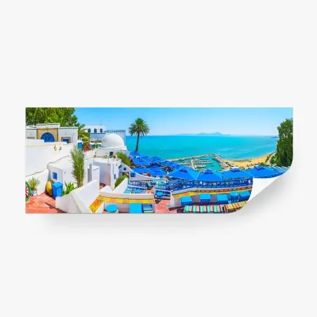Papier peint vue panoramique sur la mer à Sidi Bou Saïd – Wallnifity®