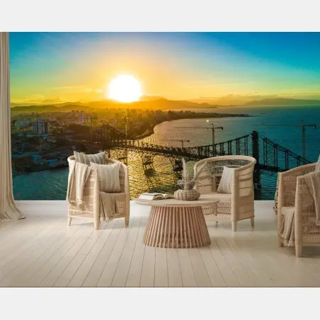 Papier peint pont au coucher de soleil sur la côte – Wallnifity®