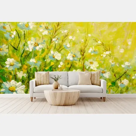 Papier peint champ de camomille ensoleillé – Wallnifity®