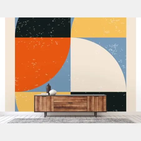 Papier peint composition géométrique rétro aux demi-cercles colorés – Wallnifity®
