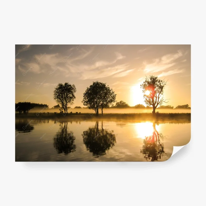 Papier peint reflets dorés sur le lac au lever du soleil – Wallnifity® Papier peint reflets dorés sur le lac au lever du soleil – Wallnifity®