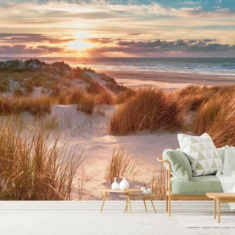 Papier peint coucher de soleil sur les dunes d'Ameland – Wallnifity® Papier peint coucher de soleil sur les dunes d'Ameland – Wallnifity®