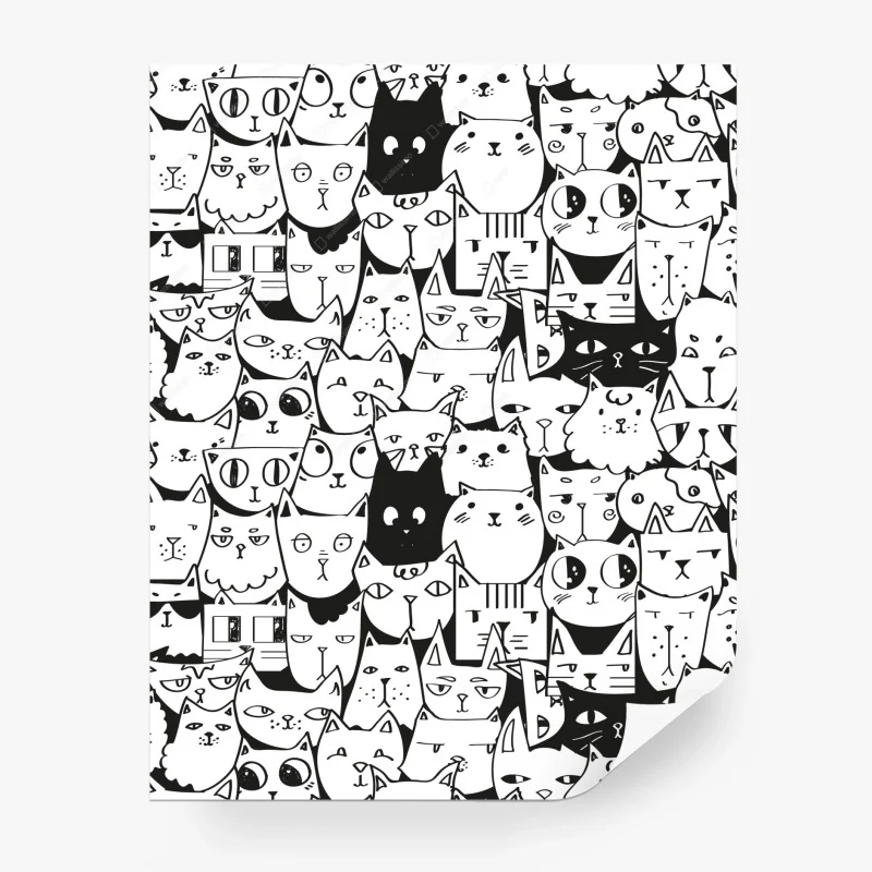 Papier peint motif chats noir et blanc portraits de félins stylisés – Wallnifity® Papier peint motif chats noir et blanc portraits de félins stylisés – Wallnifity®
