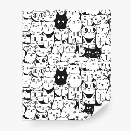 Papier peint motif chats noir et blanc portraits de félins stylisés – Wallnifity®