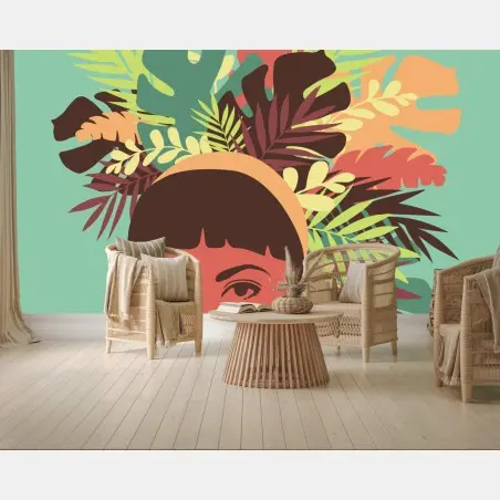 Papier peint reine tropicale au masque de fleurs – Wallnifity®