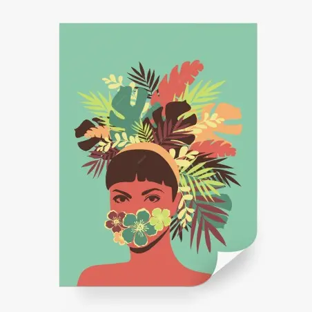 Papier peint reine tropicale au masque de fleurs – Wallnifity®