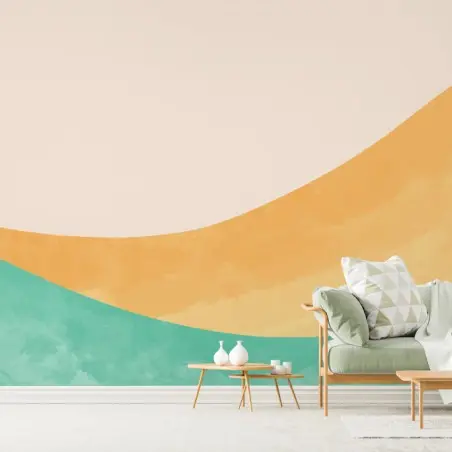 Papier peint paysage abstrait de vagues aux tons pastel – Wallnifity®