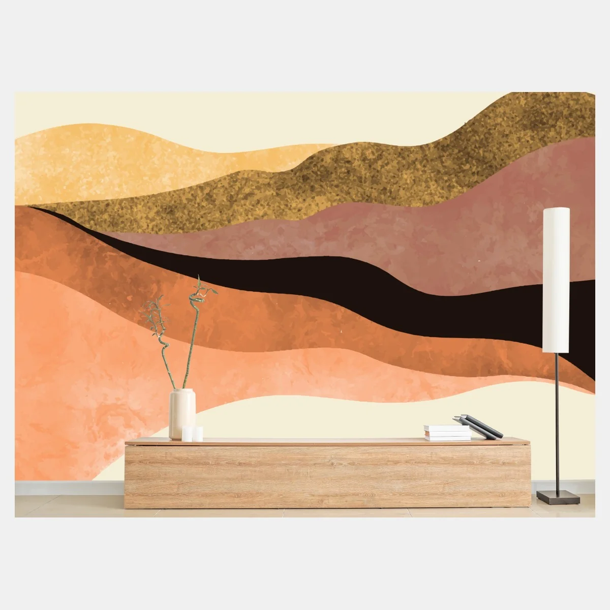 Papier peint paysage abstrait aux tons terreux et ondulés – Wallnifity® Papier peint paysage abstrait aux tons terreux et ondulés – Wallnifity®