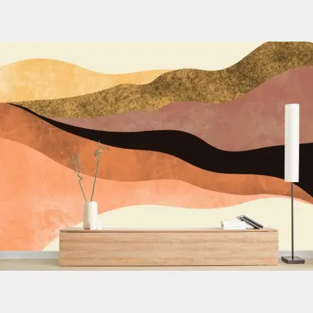 Papier peint paysage abstrait aux tons terreux et ondulés – Wallnifity®