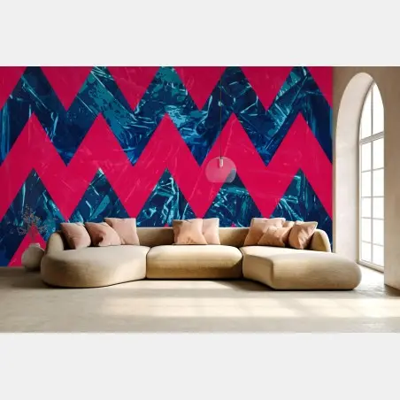 Papier peint motif chevron fuchsia et bleu métallisé – Wallnifity®