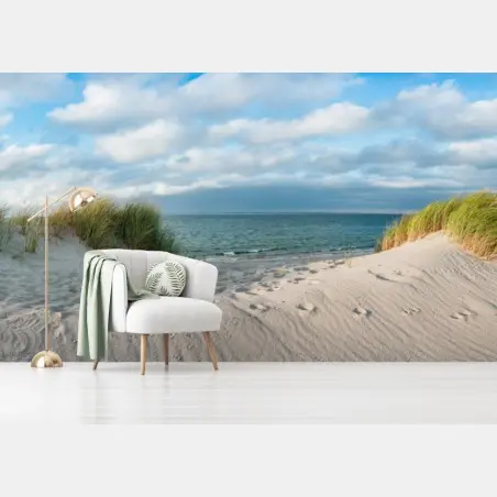 Papier peint dunes et océan sous ciel nuageux – Wallnifity®