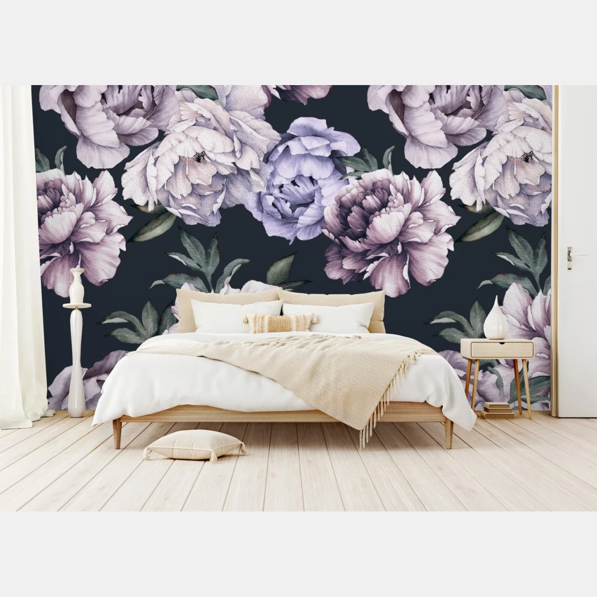Papier peint motif de pivoines aquarelle sur fond sombre – Wallnifity® Papier peint motif de pivoines aquarelle sur fond sombre – Wallnifity®