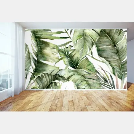Papier peint feuillage tropical en aquarelle – Wallnifity®