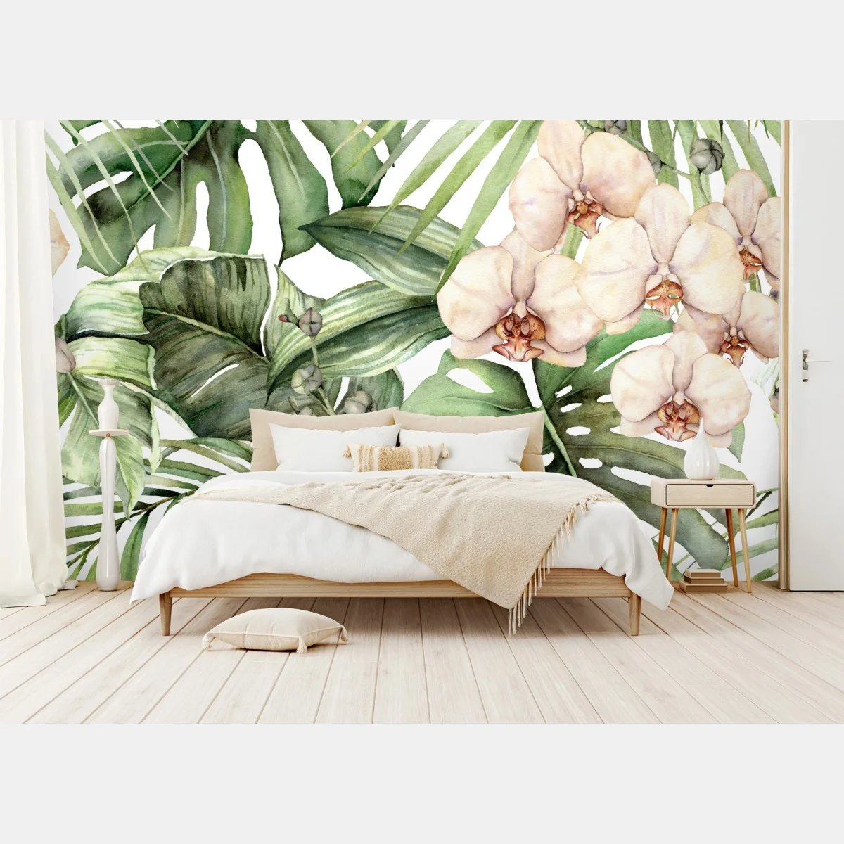 Papier peint orchidées et feuilles tropicales en aquarelle – Wallnifity® Papier peint orchidées et feuilles tropicales en aquarelle – Wallnifity®