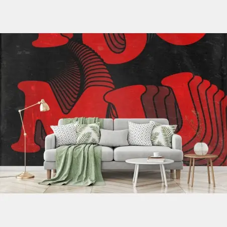Papier peint slogan typographique rouge too much sur fond texturé – Wallnifity®