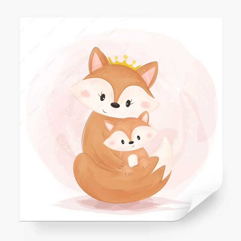 Papier peint maman renarde et son renardeau câlin – Wallnifity® Papier peint maman renarde et son renardeau câlin – Wallnifity®