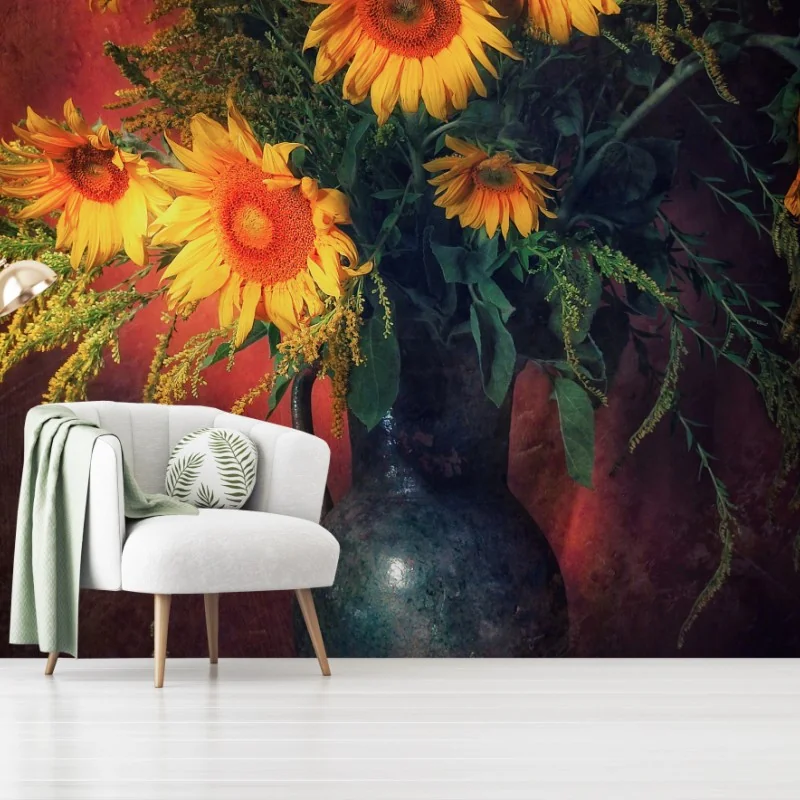 Papier peint nature morte aux tournesols dorés – Wallnifity® Papier peint nature morte aux tournesols dorés – Wallnifity®