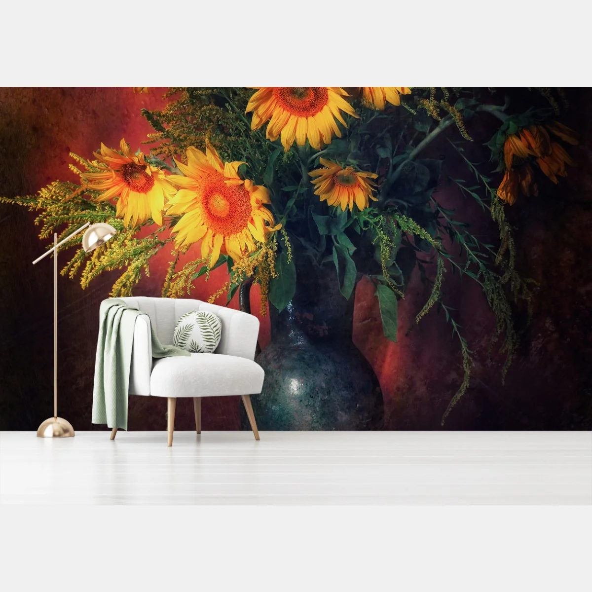Papier peint nature morte aux tournesols dorés – Wallnifity® Papier peint nature morte aux tournesols dorés – Wallnifity®