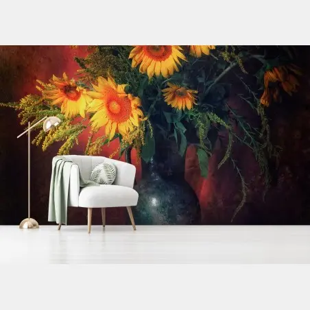 Papier peint nature morte aux tournesols dorés – Wallnifity®