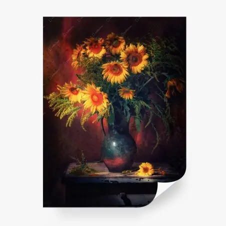Papier peint nature morte aux tournesols dorés – Wallnifity®