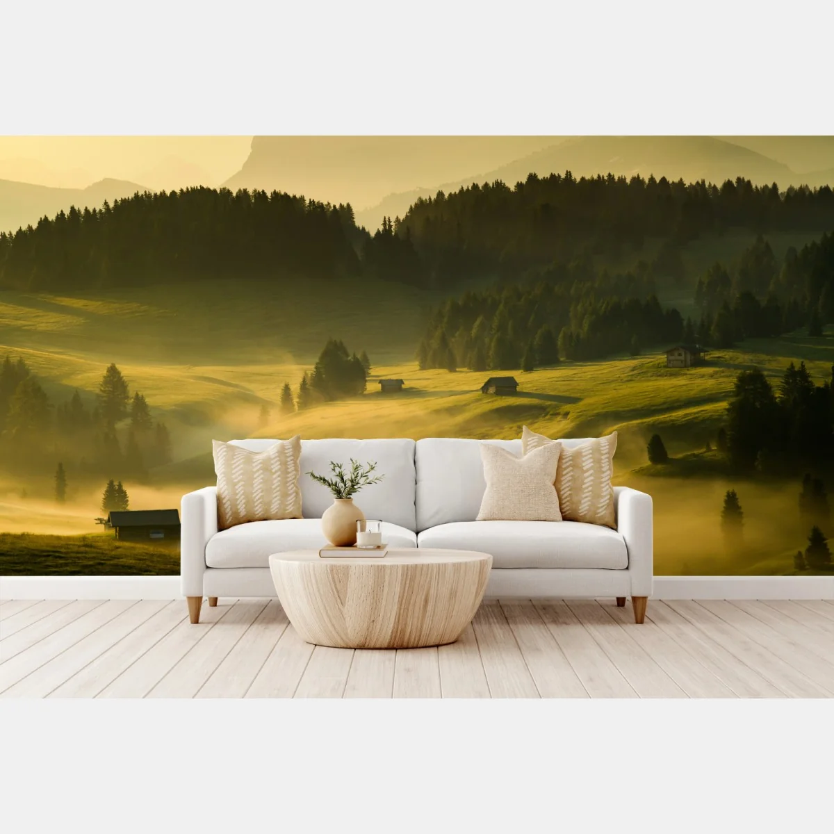 Papier peint aube dorée sur Seiser Alm (Alpe di Siusi) et Langkofel – Wallnifity® Papier peint aube dorée sur Seiser Alm (Alpe di Siusi) et Langkofel – Wallnifity®