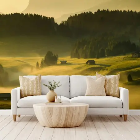 Papier peint aube dorée sur Seiser Alm (Alpe di Siusi) et Langkofel – Wallnifity®