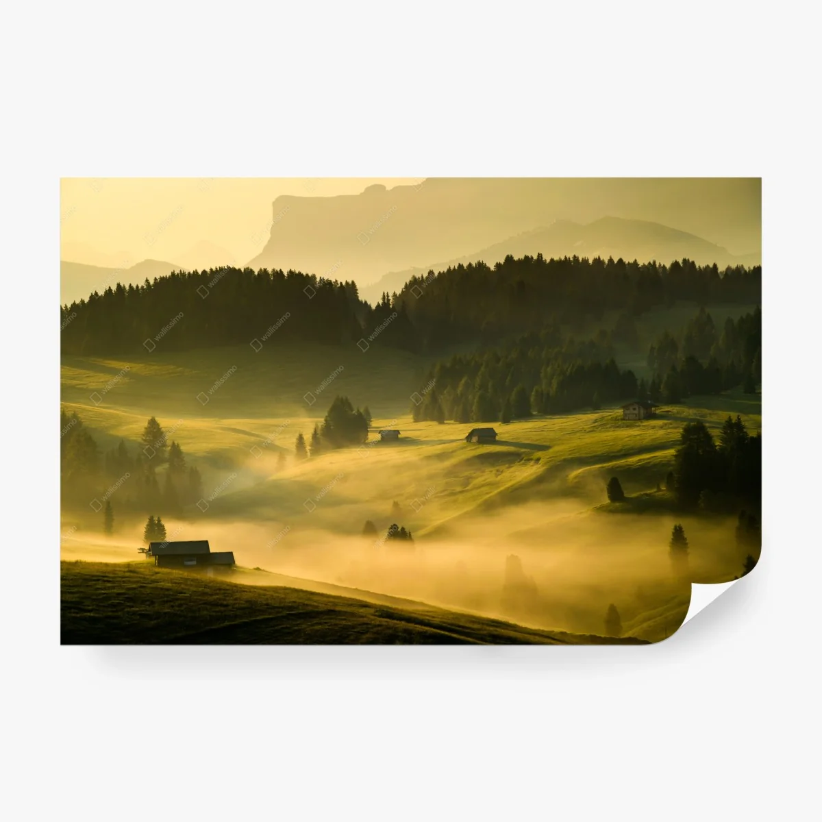 Papier peint aube dorée sur Seiser Alm (Alpe di Siusi) et Langkofel – Wallnifity® Papier peint aube dorée sur Seiser Alm (Alpe di Siusi) et Langkofel – Wallnifity®