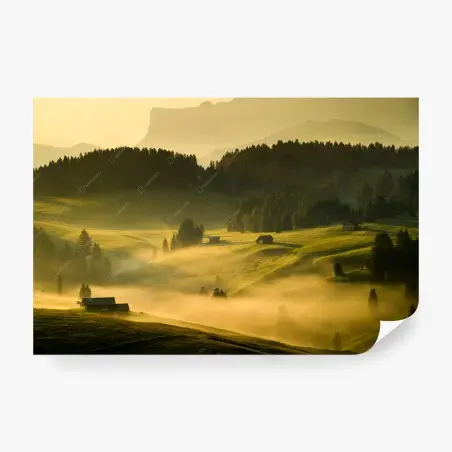 Papier peint aube dorée sur Seiser Alm (Alpe di Siusi) et Langkofel – Wallnifity®