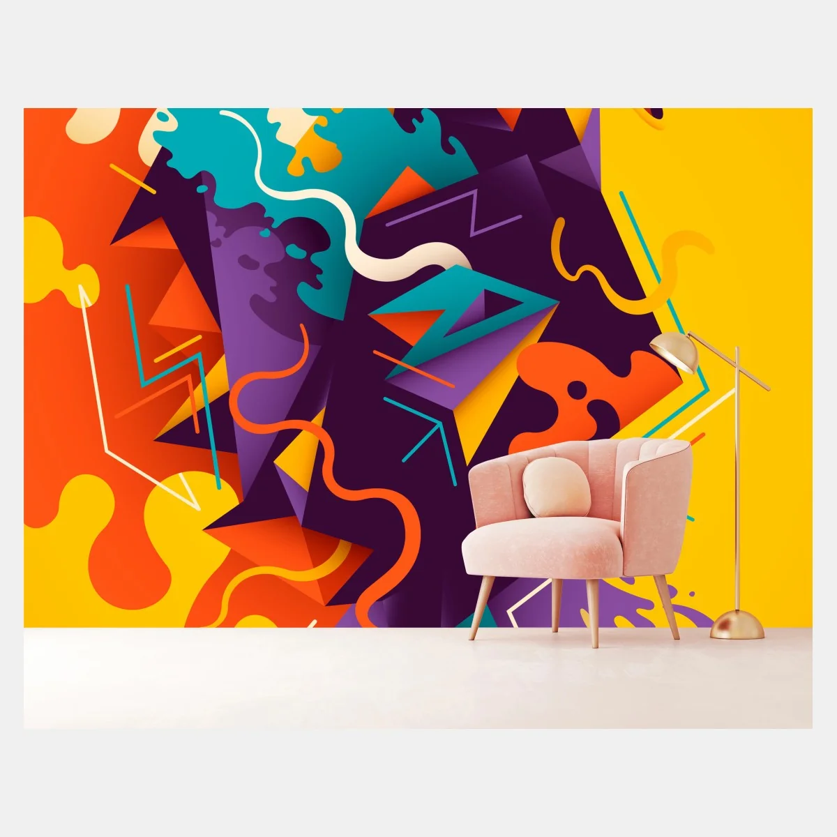 Papier peint composition géométrique abstraite aux couleurs vives et contrastées – Wallnifity® Papier peint composition géométrique abstraite aux couleurs vives et contrastées – Wallnifity®