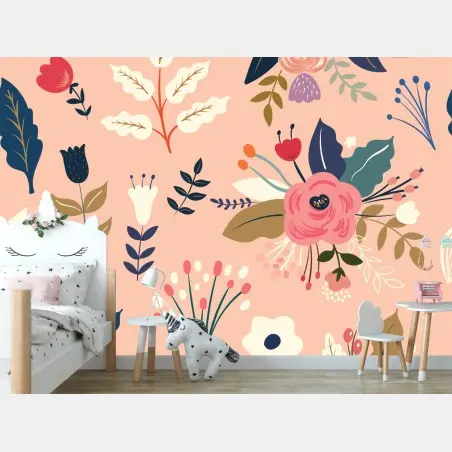 Papier peint motif floral romantique sur fond rose pâle – Wallnifity®