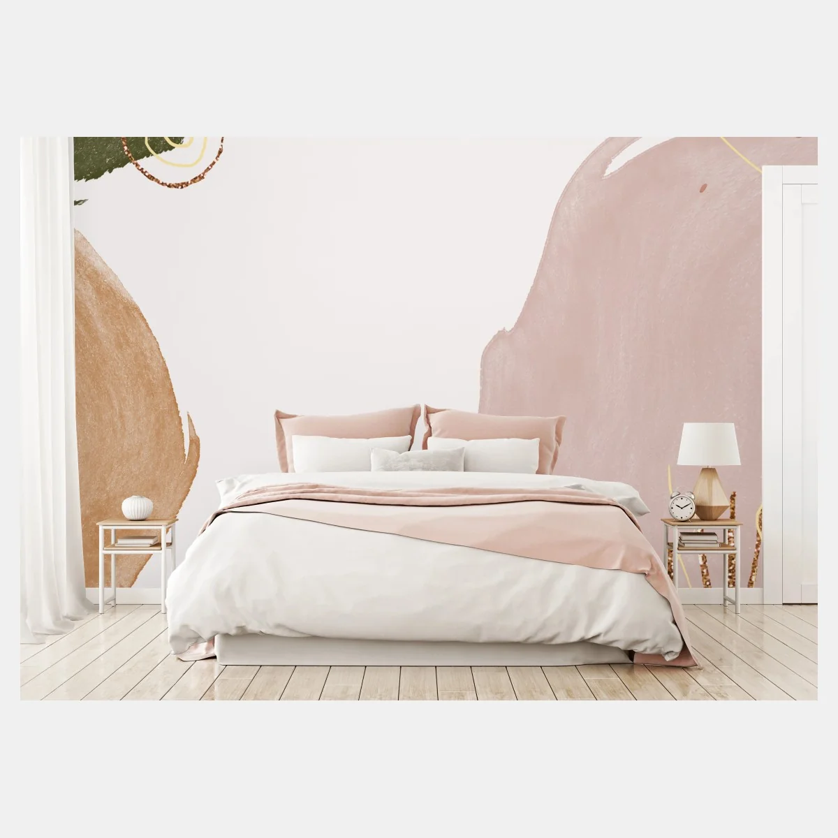 Papier peint composition botanique abstraite aux tons pastel et dorés – Wallnifity® Papier peint composition botanique abstraite aux tons pastel et dorés – Wallnifity®
