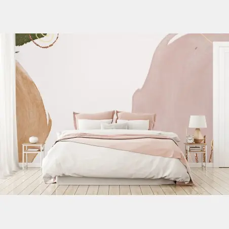 Papier peint composition botanique abstraite aux tons pastel et dorés – Wallnifity®